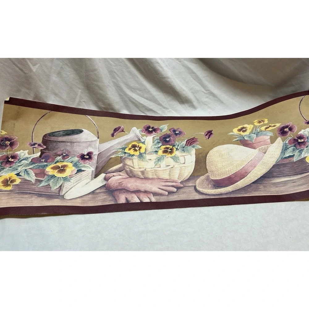 VTG Wallpaper Border Gardening Pansies Floral Grandma Cottagecore 5 Rolls